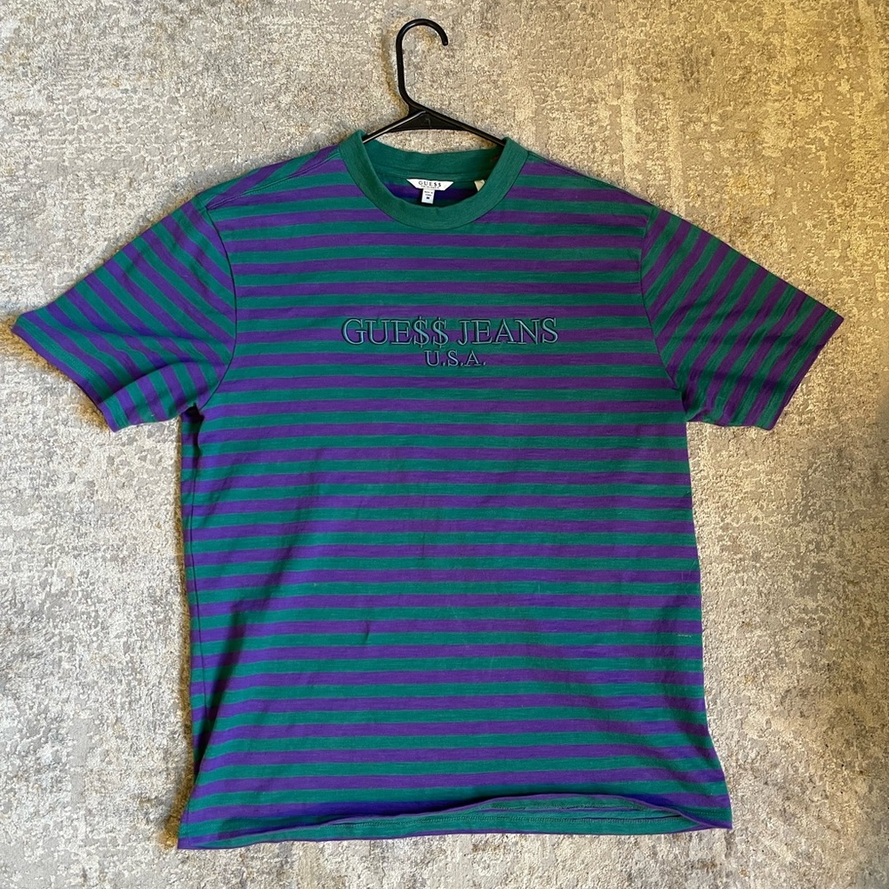 Asap rocky guess tee “goblin” purple and green stripe